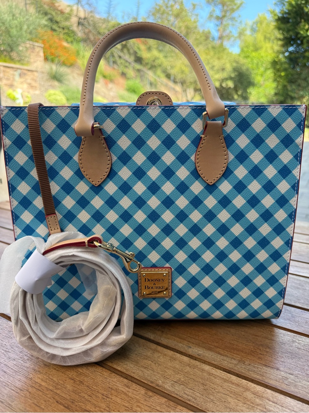 Dooney & Bourke  Gingham II Janine Satchel (Sky Blue) 🍒
